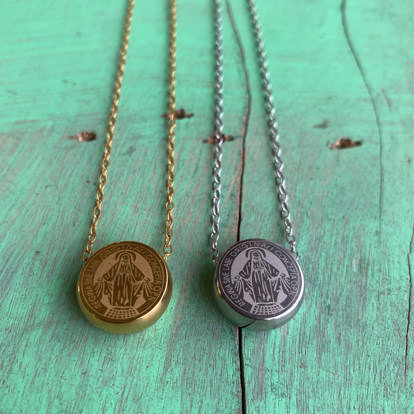 Stainless Steel Miraculous Medal Slider Necklaces