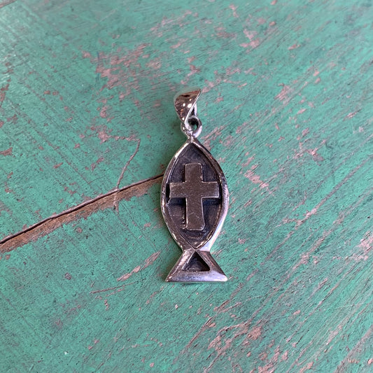 Ichthus with Cross Sterling Silver Pendant