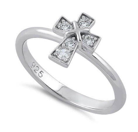 Sterling Silver CZ Cross Ring