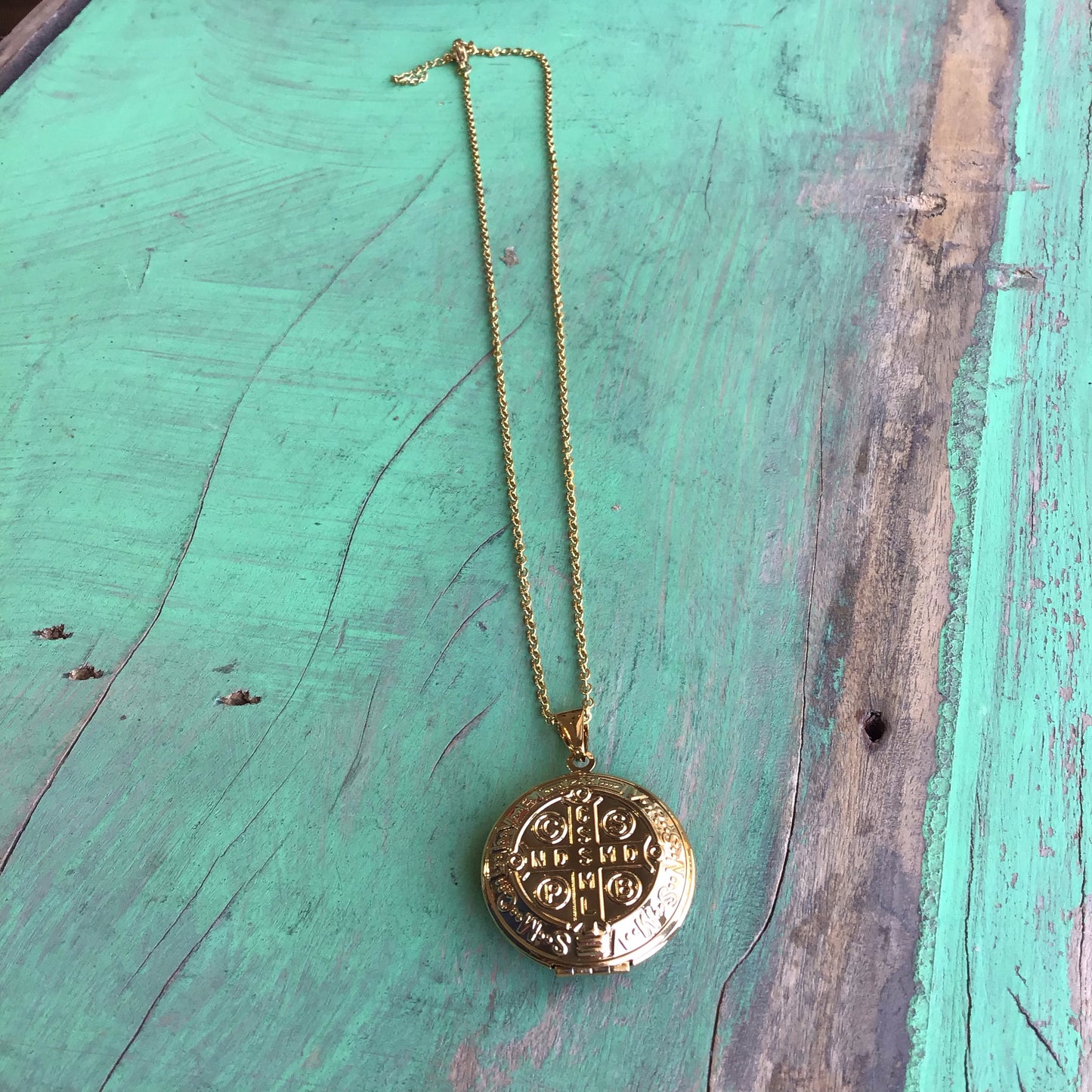 Gold Stainless Steel St. Benedict Necklace