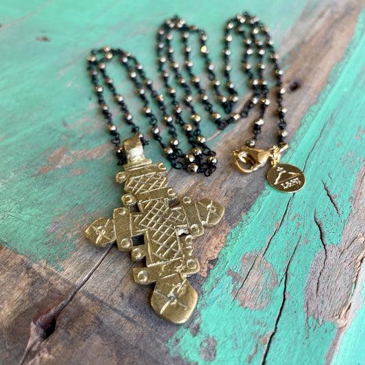 Linked Hematite Ethiopian Cross Necklace