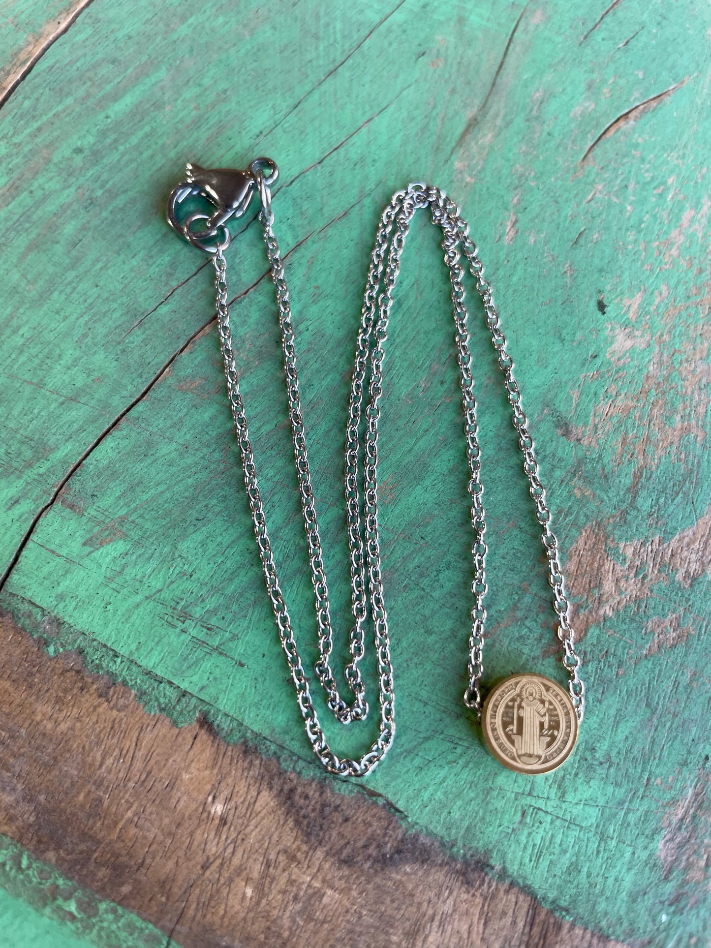 Two Toned St Benedict Slider Necklace