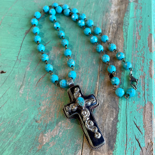 Ebony and Turquoise Cross Necklace