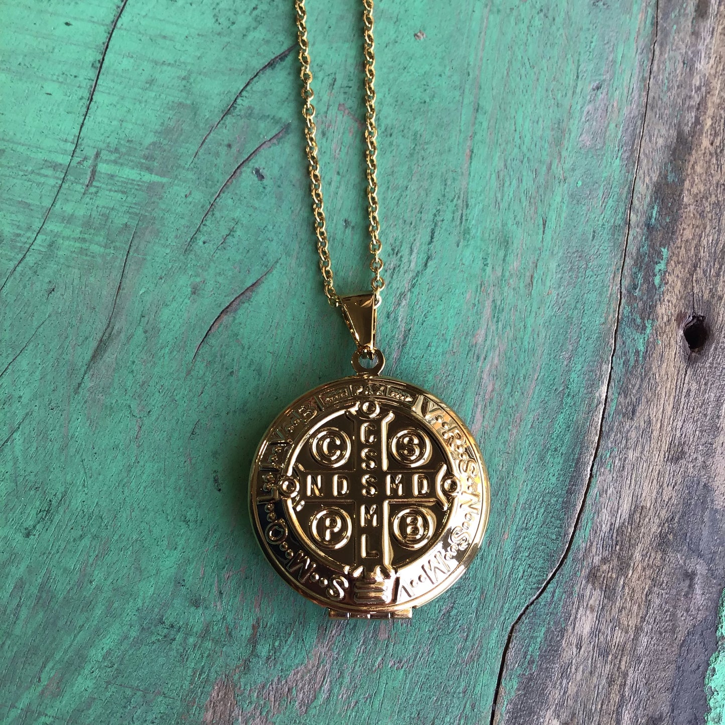 Gold Stainless Steel St. Benedict Necklace