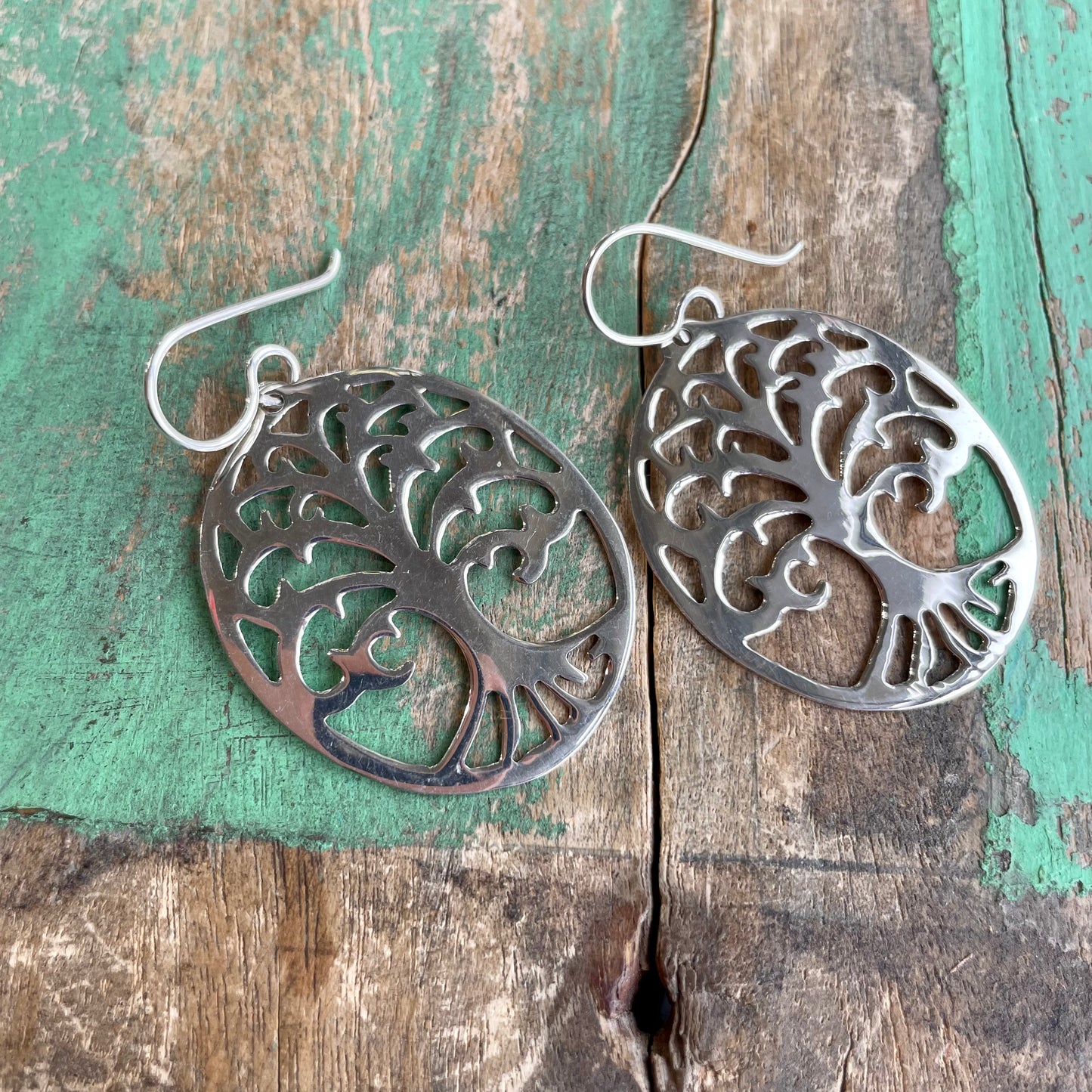 Sterling Silver Tree of Life Oval Earrings