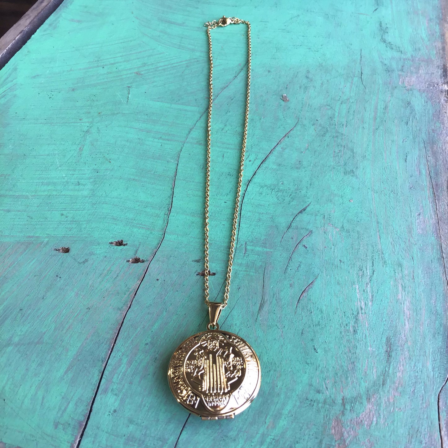 Gold Stainless Steel St. Benedict Necklace