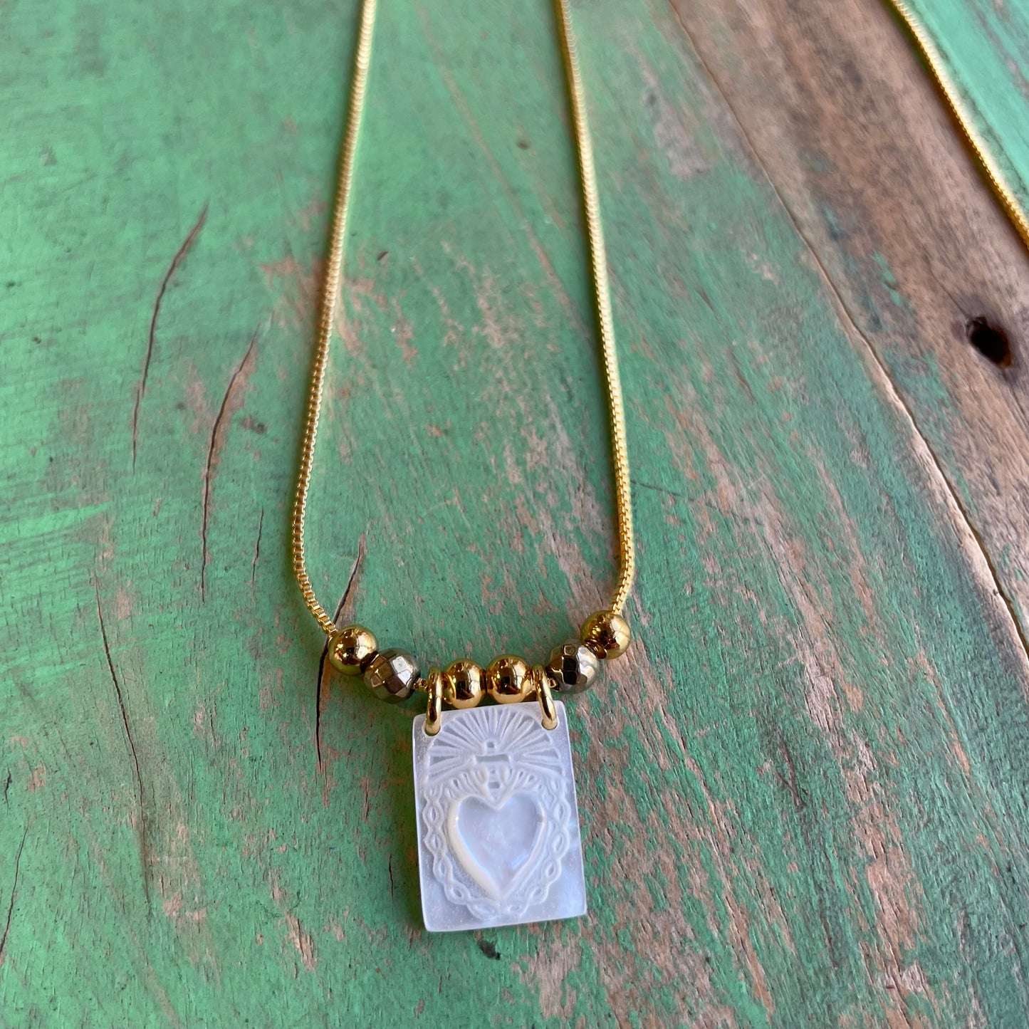 Mother of Pearl Sacred Heart Necklace