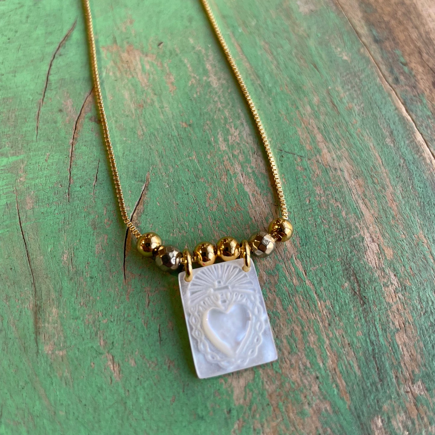 Mother of Pearl Sacred Heart Necklace